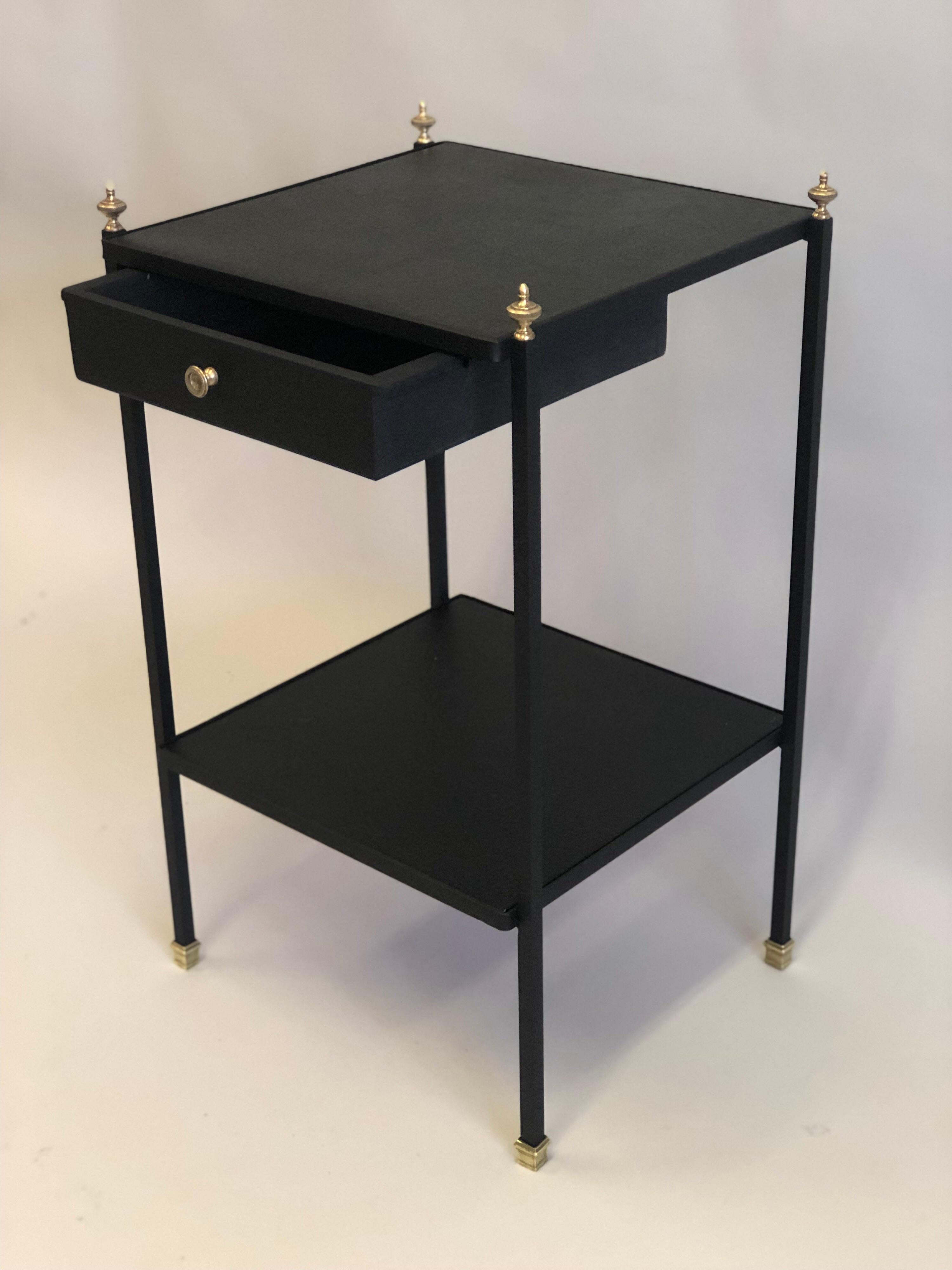 French Modern Neoclassical Iron & Leather Side Table/Nightstand by Jacques Adnet 1