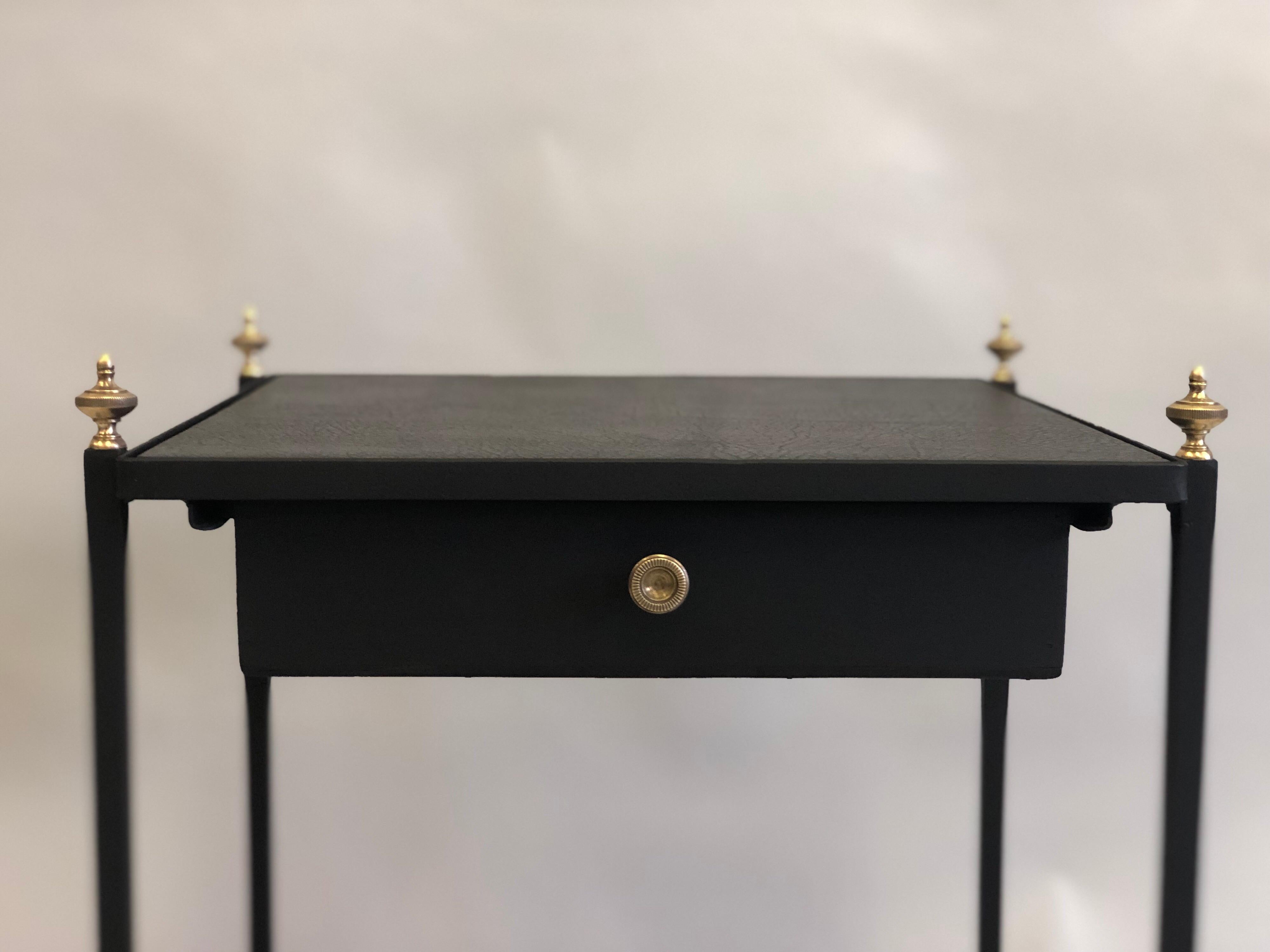 French Modern Neoclassical Iron & Leather Side Table/Nightstand by Jacques Adnet 3