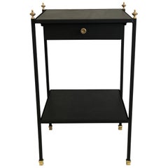 French Modern Neoclassical Iron & Leather Side Table/Nightstand by Jacques Adnet