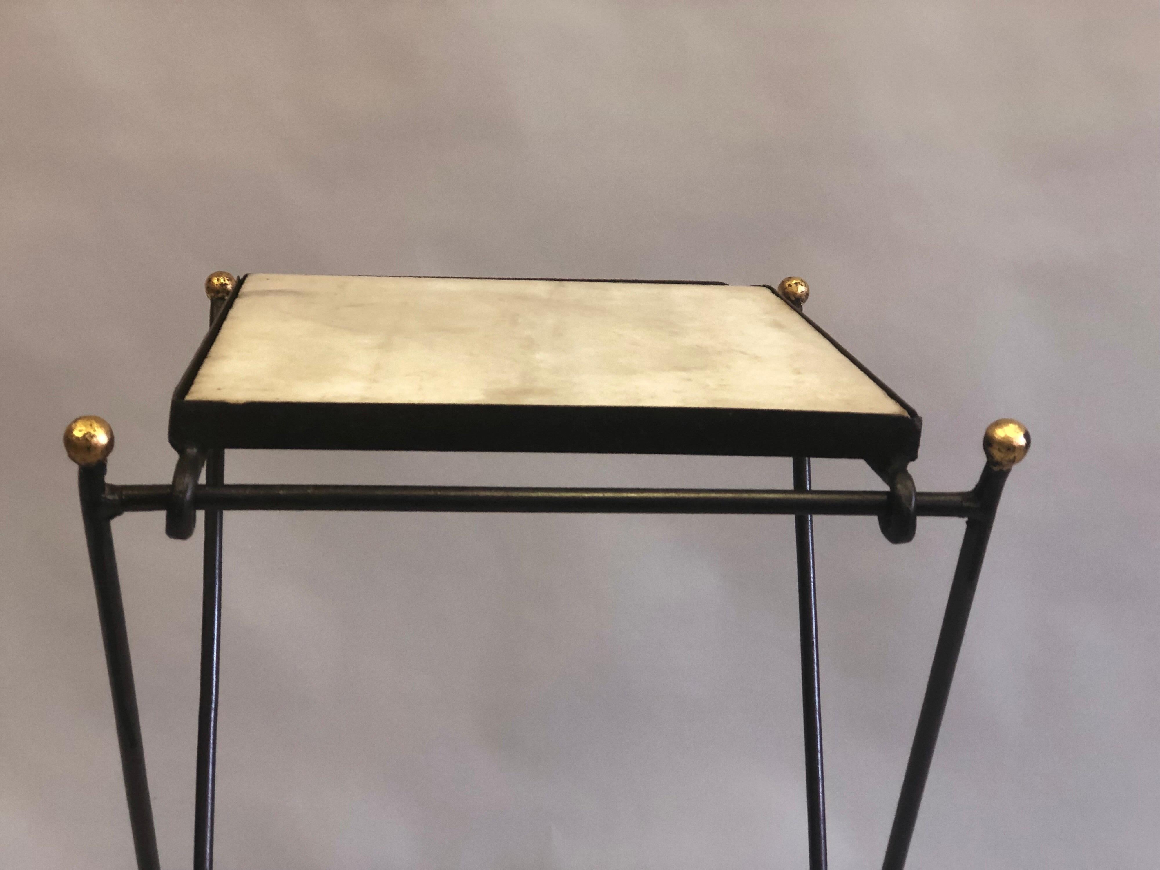 French Modern Neoclassical Iron and Marble Table in Manner of Jean-Michel Frank For Sale 4