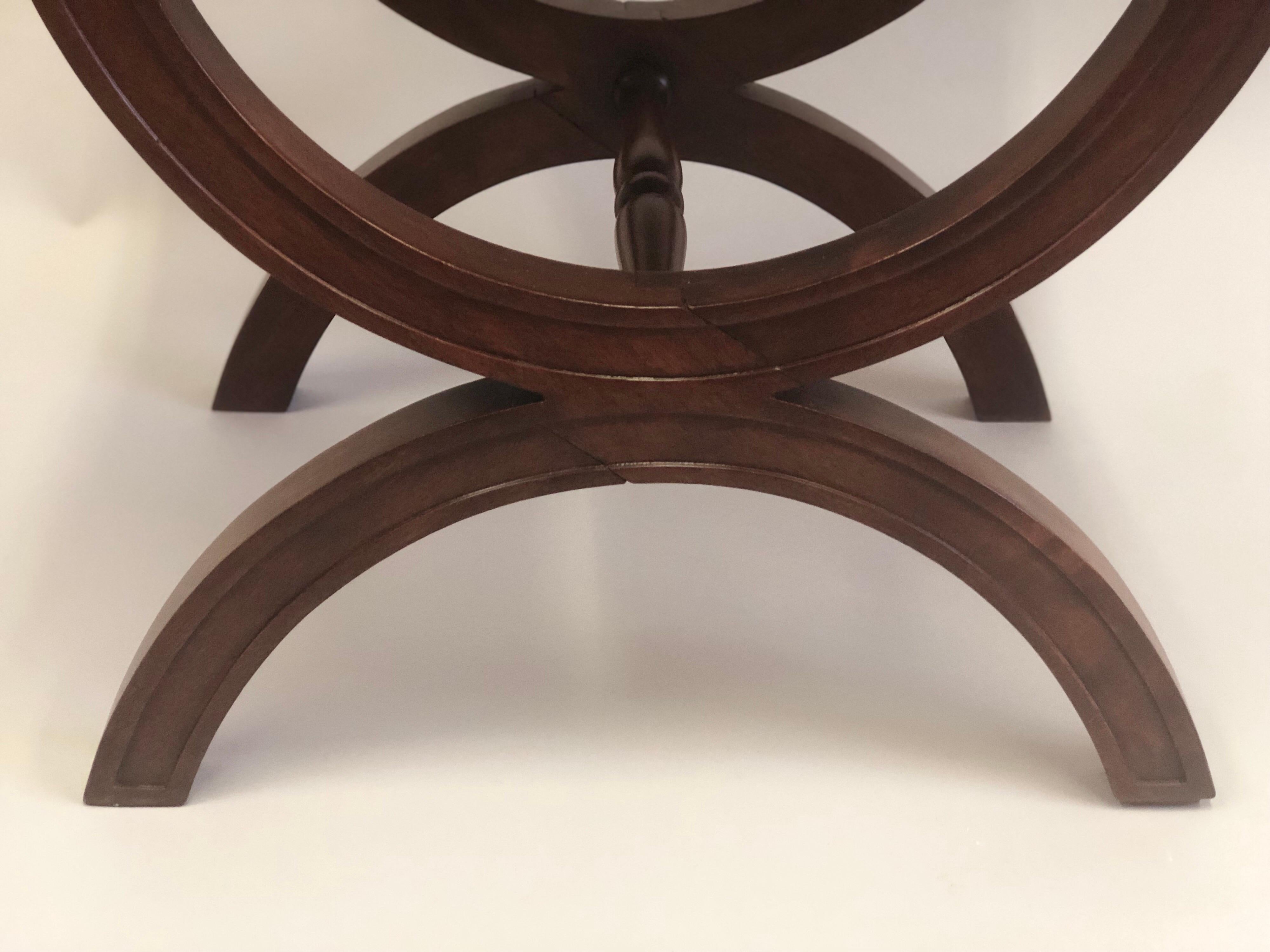 French Modern Neoclassical Mahogany & Leather Benches/ Stools, Andre Arbus, Pair For Sale 7