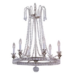 French Modern Neoclassical Nickel and Crystal Chandelier, Maison Jansen