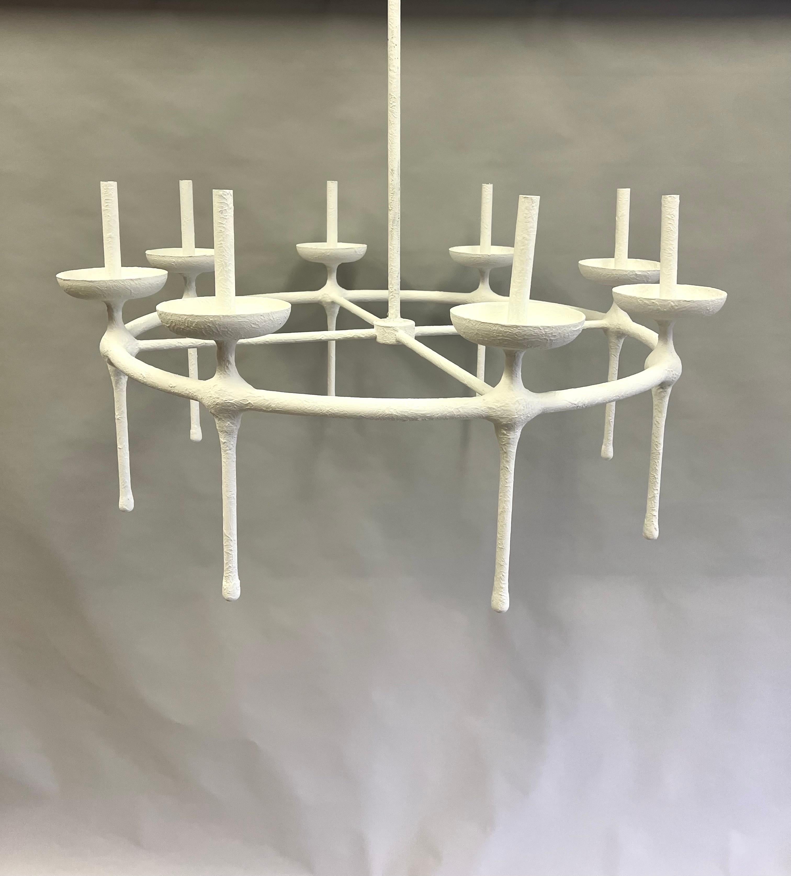French, Modern Neoclassical Plaster Chandelier in the Style of Diego Giacometti In Good Condition For Sale In New York, NY