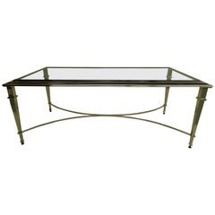 French Modern Neoclassical Polished Nickel and Glass Coffee Table, Maison Ramsay