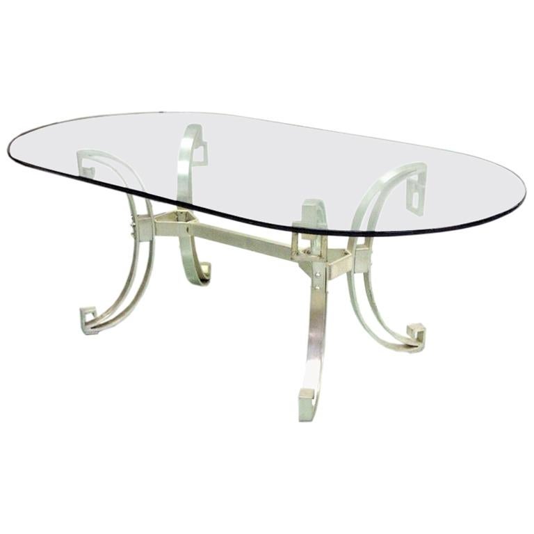 French Modern Neoclassical Silver Plated Bronze Dining Table by Maison Ramsay For Sale