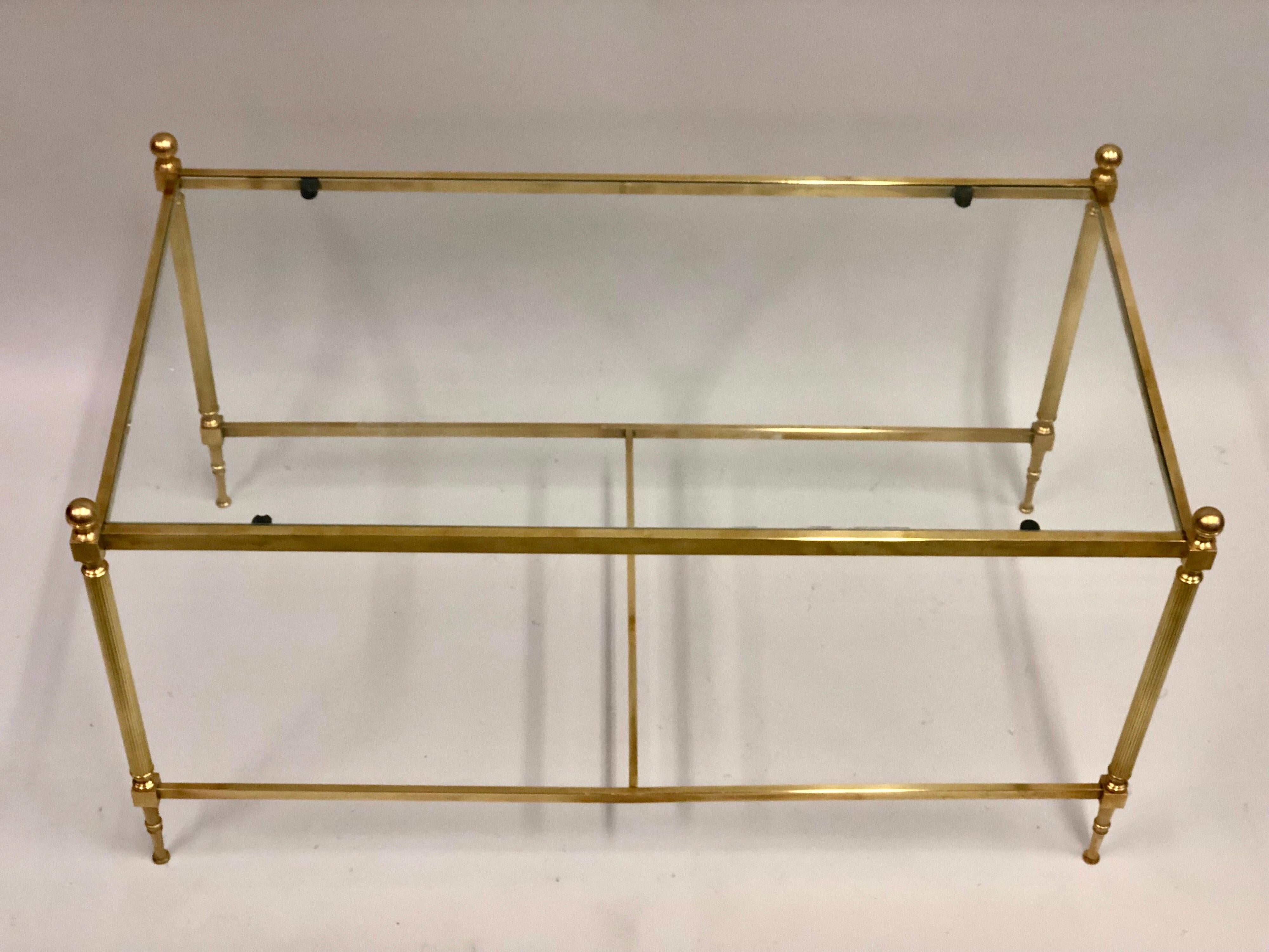French Mid-Century Modern Neoclassical Brass & Glass Coffee Table, Maison Jansen In Good Condition For Sale In New York, NY