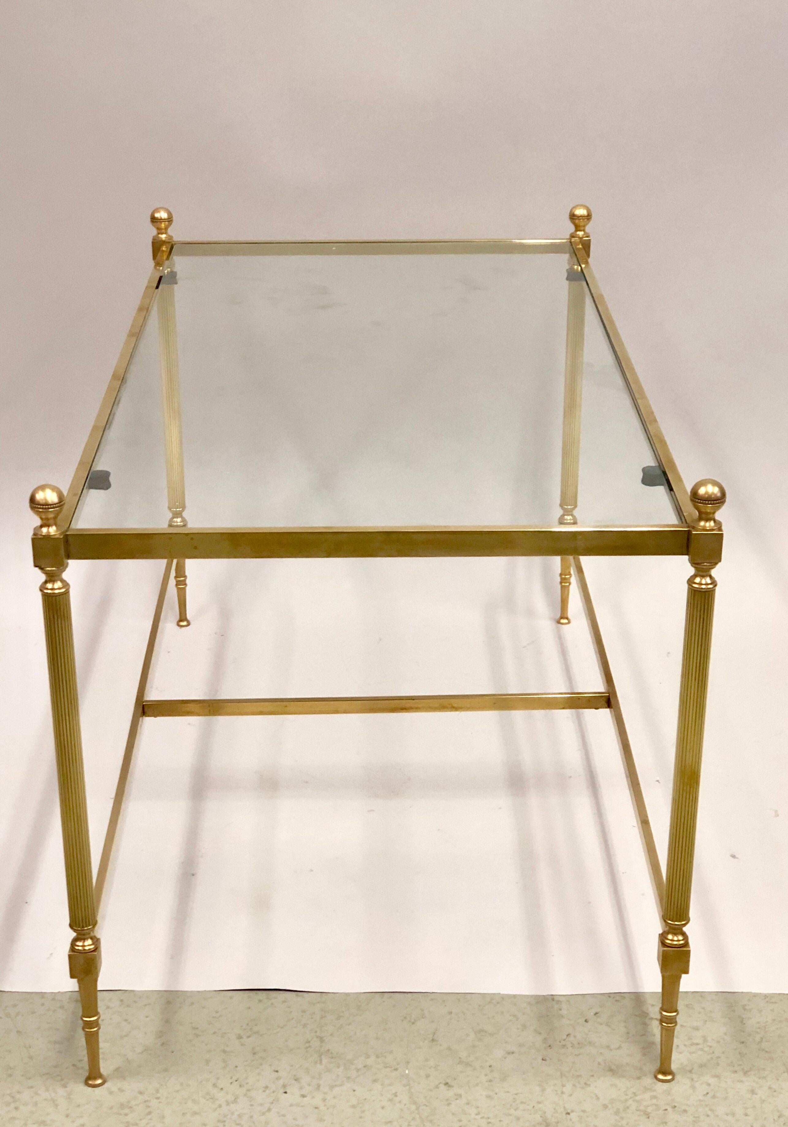French Mid-Century Modern Neoclassical Brass & Glass Coffee Table, Maison Jansen For Sale 1