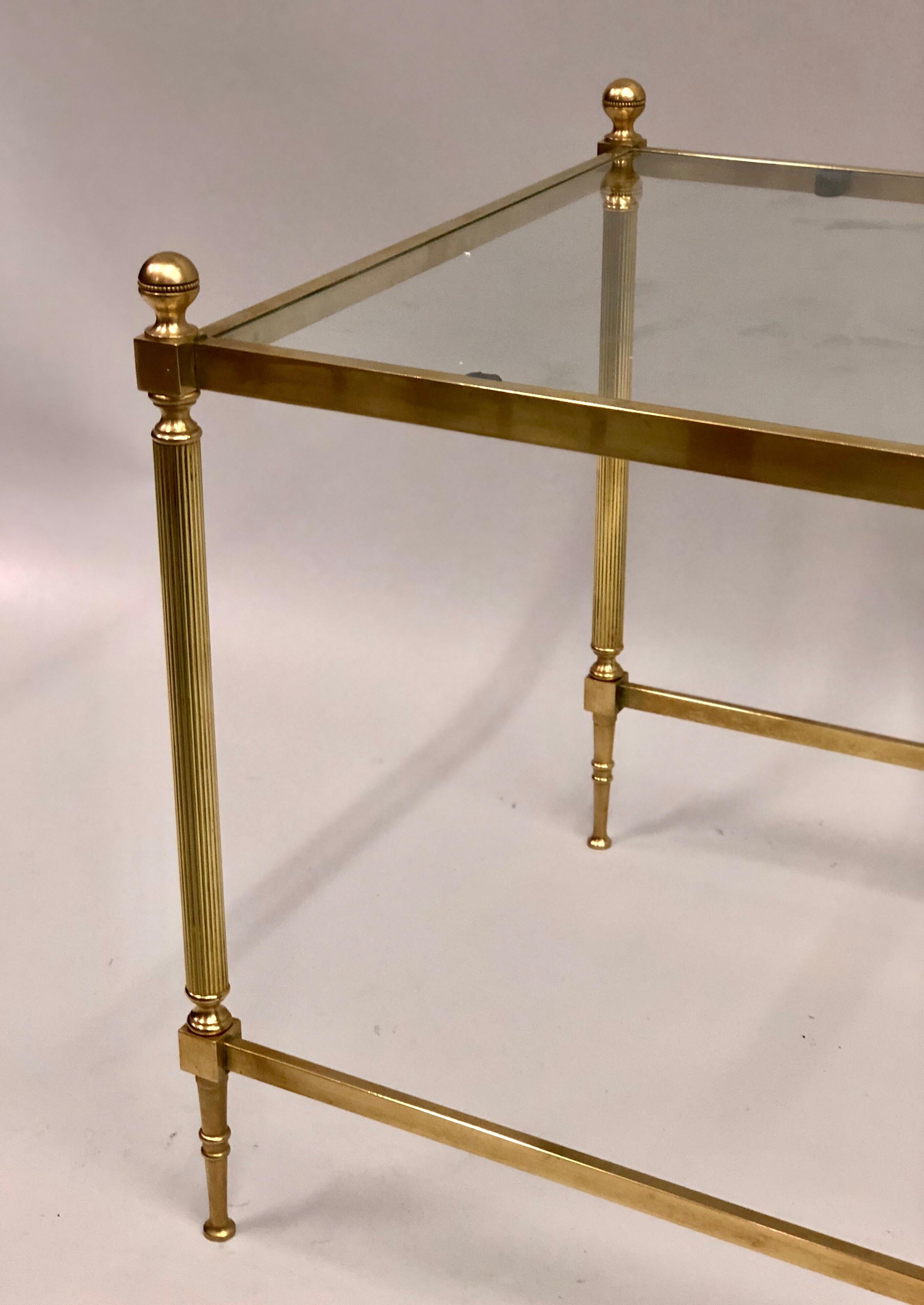 French Mid-Century Modern Neoclassical Brass & Glass Coffee Table, Maison Jansen For Sale 2