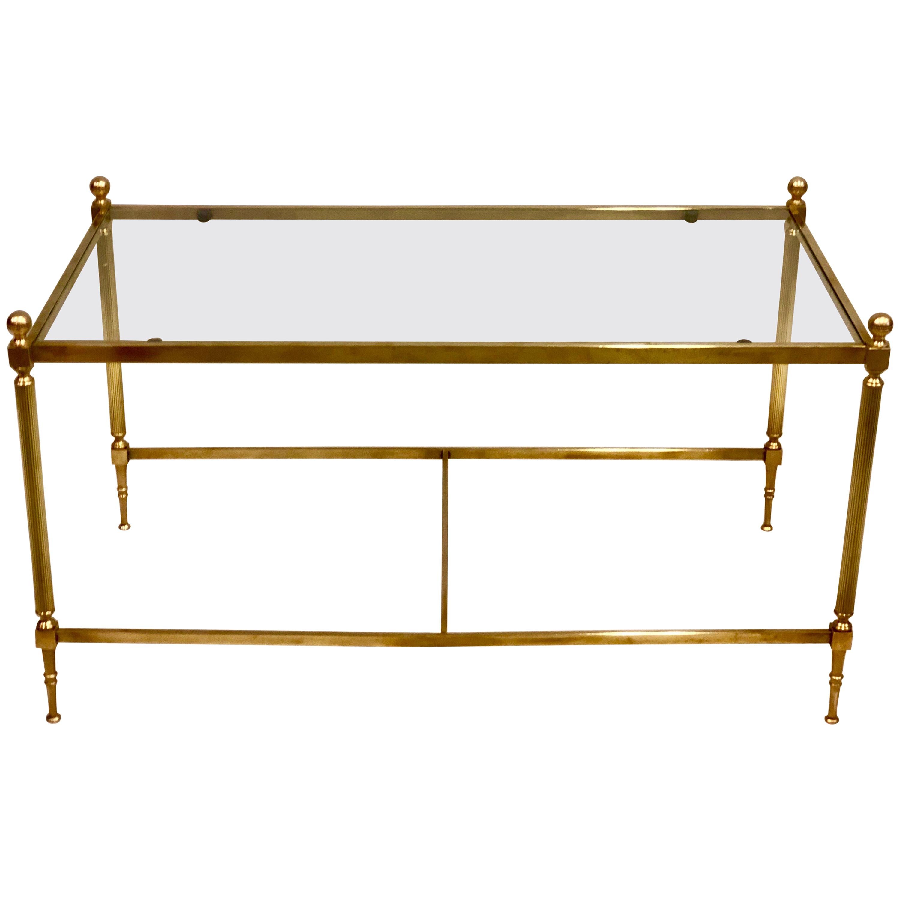 French Mid-Century Modern Neoclassical Brass & Glass Coffee Table, Maison Jansen