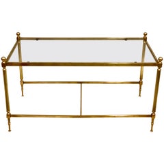 French Mid-Century Modern Neoclassical Brass & Glass Coffee Table, Maison Jansen