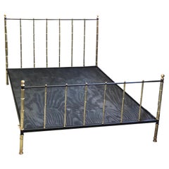 French Modern Neoclassical Steel & Brass Faux Bamboo Bed by Jacques Adnet, 1955