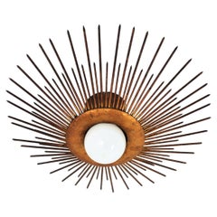 French Modern Neoclassical Sunburst Flush Mount in Gilt Iron, 1940s