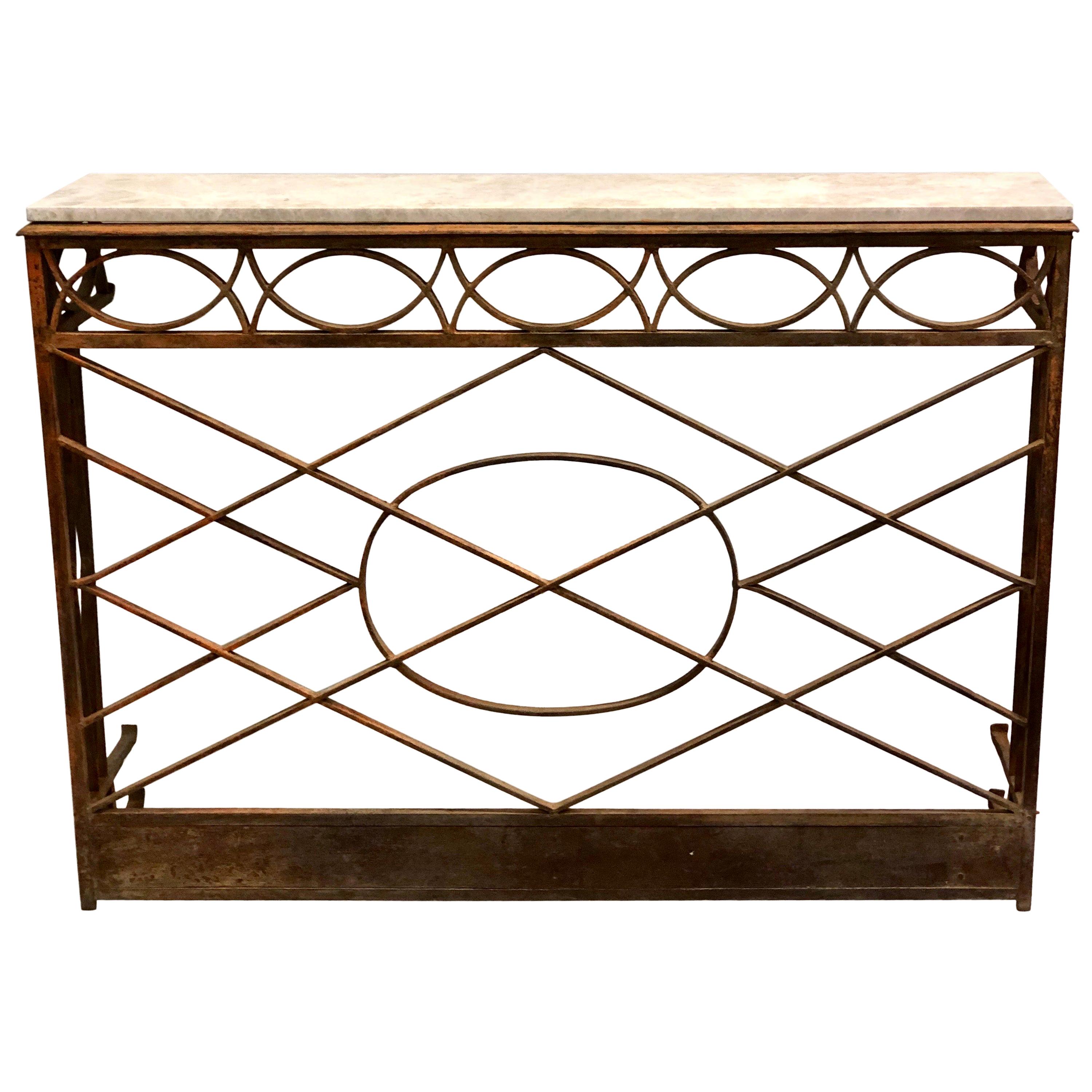 French Modern Neoclassical Wrought Iron and Limestone Console, circa 1860-1880 For Sale