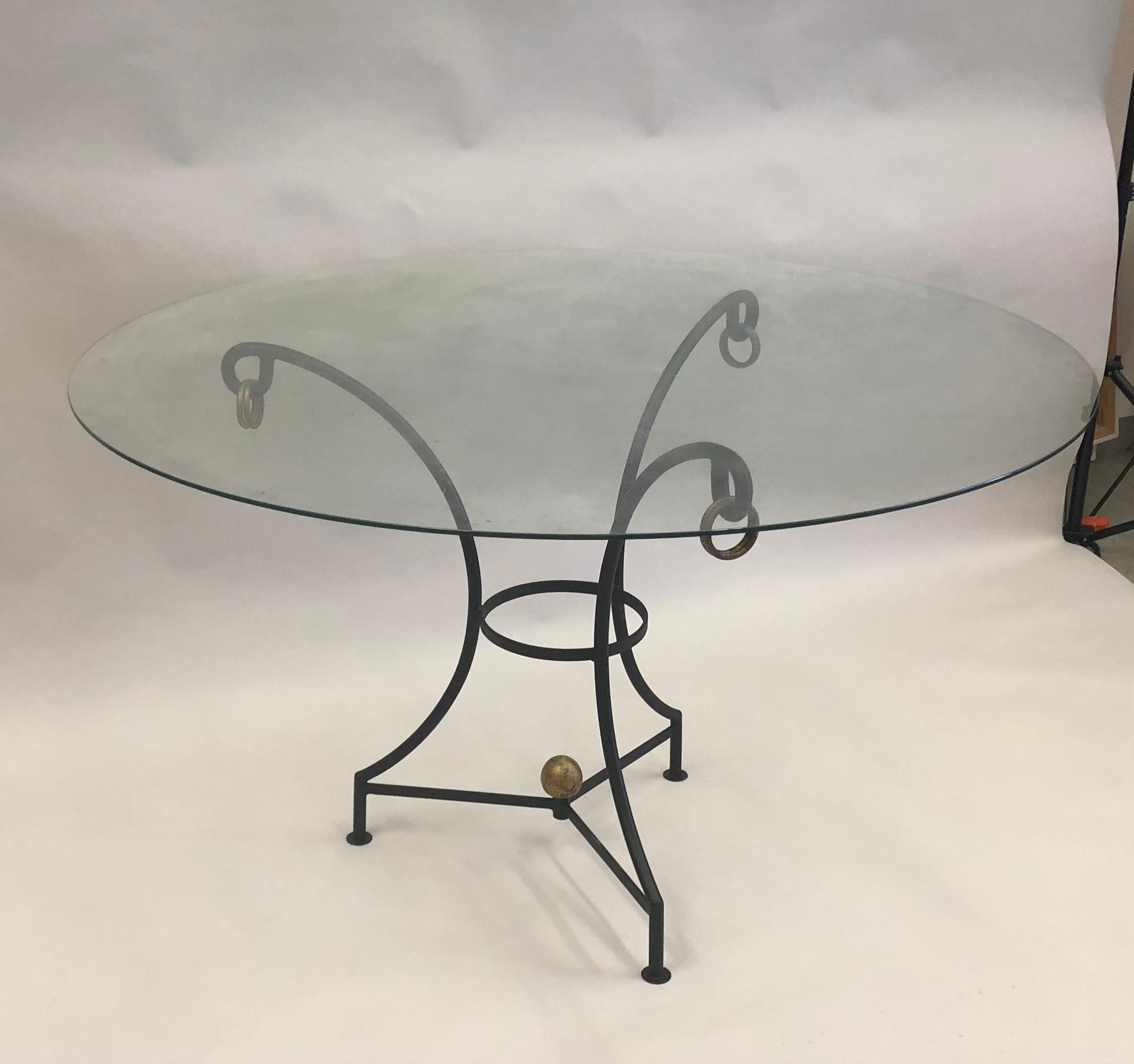 Gilt French Modern Neoclassical Wrought Iron Dining / Center Table, Gilbert Poillerat For Sale