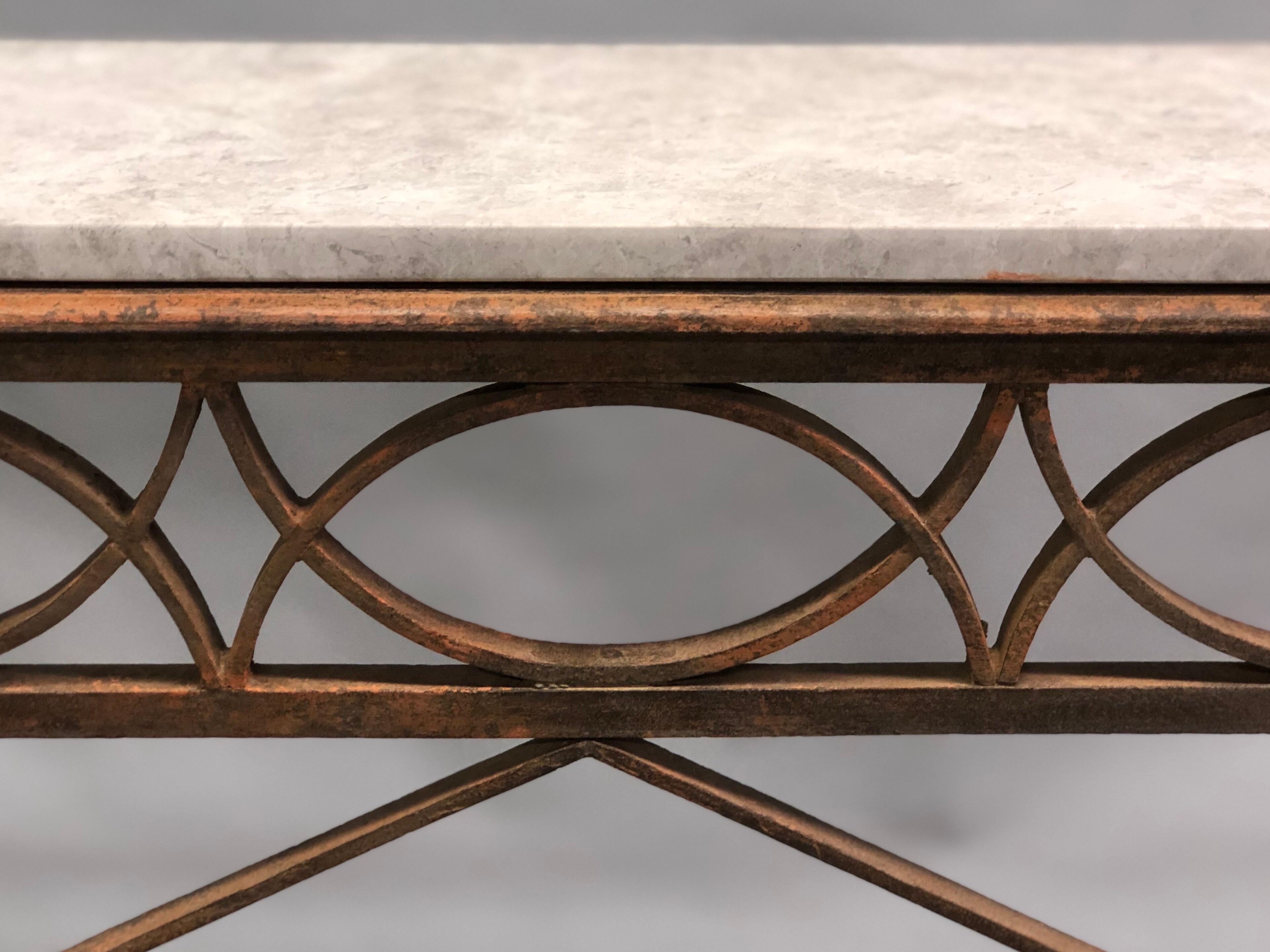 French Modern Neoclassical Wrought Iron and Limestone Console, circa 1860-1880 For Sale 5