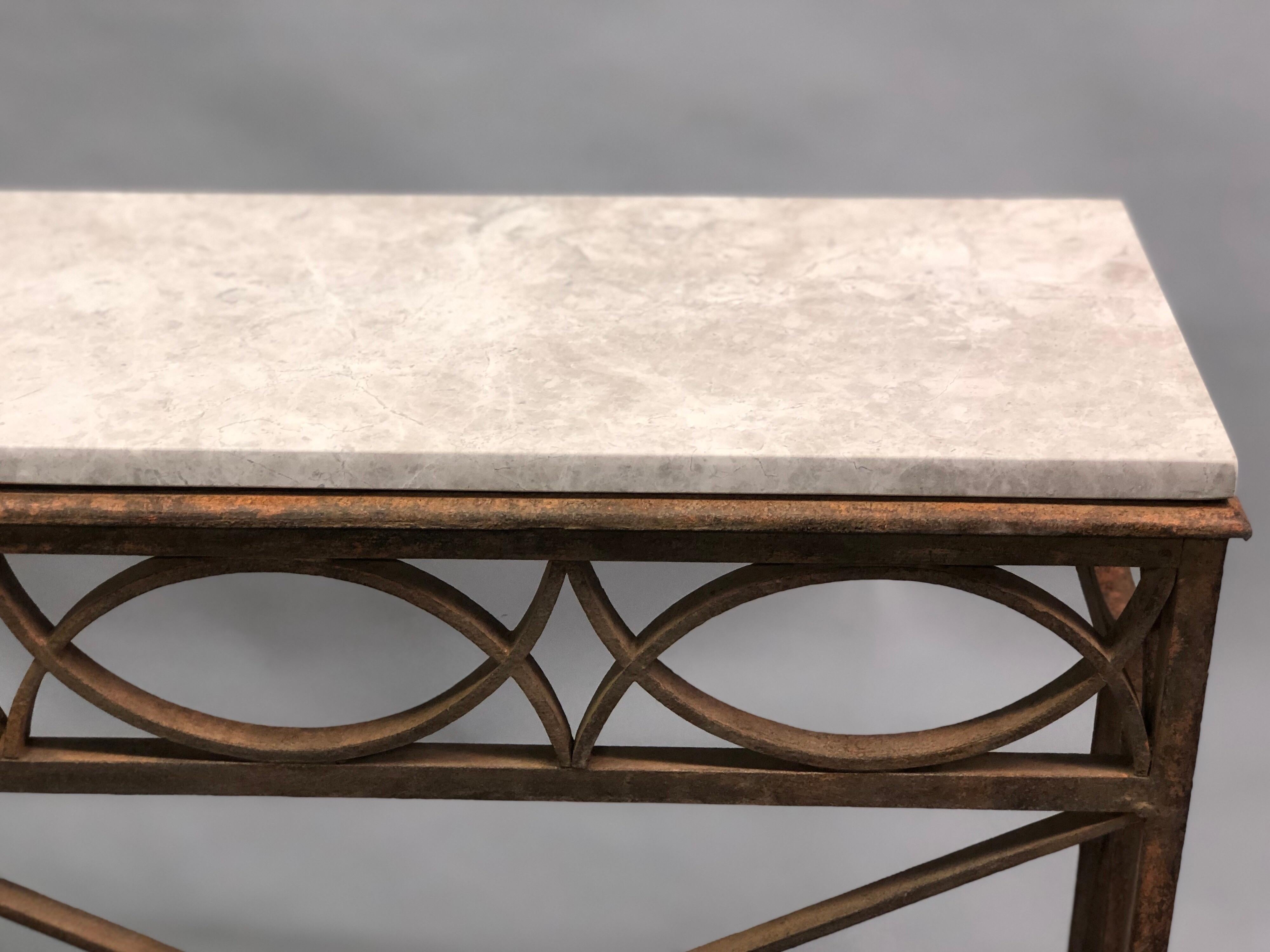 French Modern Neoclassical Wrought Iron and Limestone Console, circa 1860-1880 For Sale 6