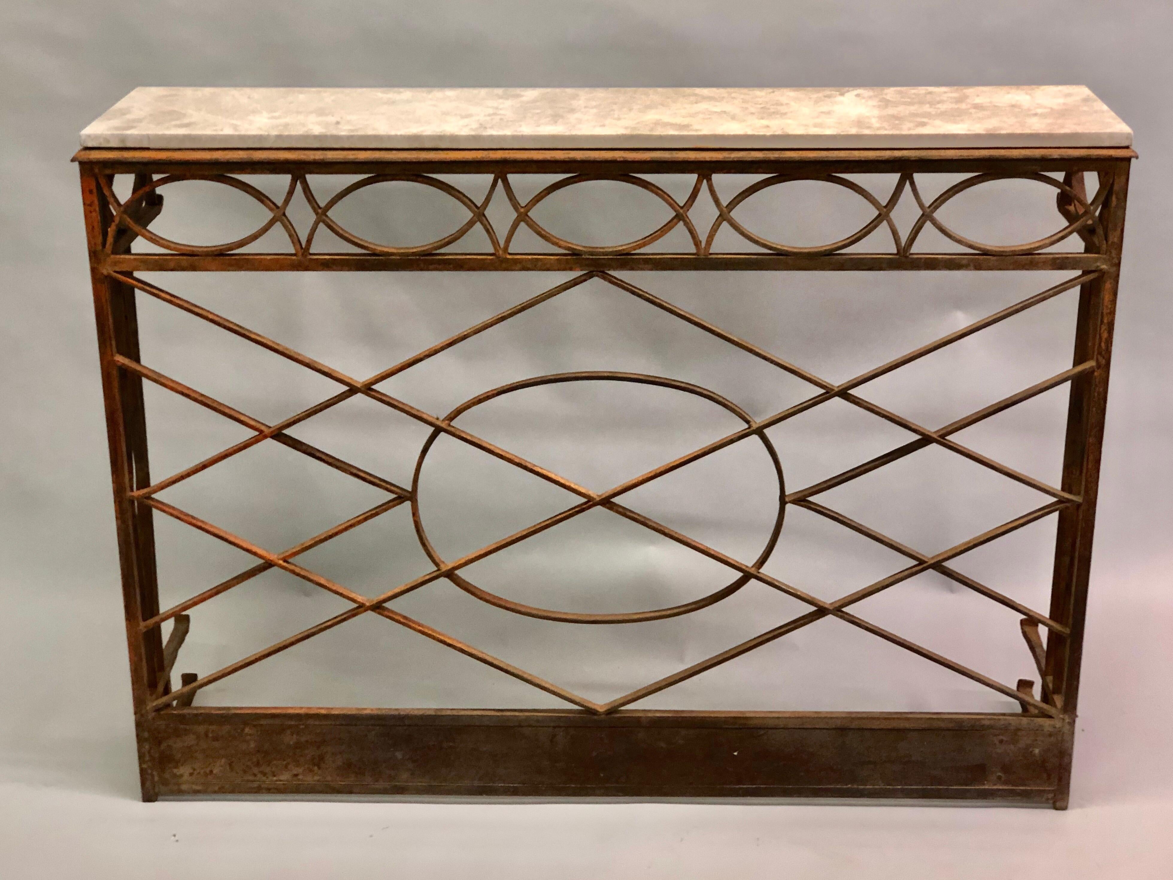 Neoclassical Revival French Modern Neoclassical Wrought Iron and Limestone Console, circa 1860-1880 For Sale