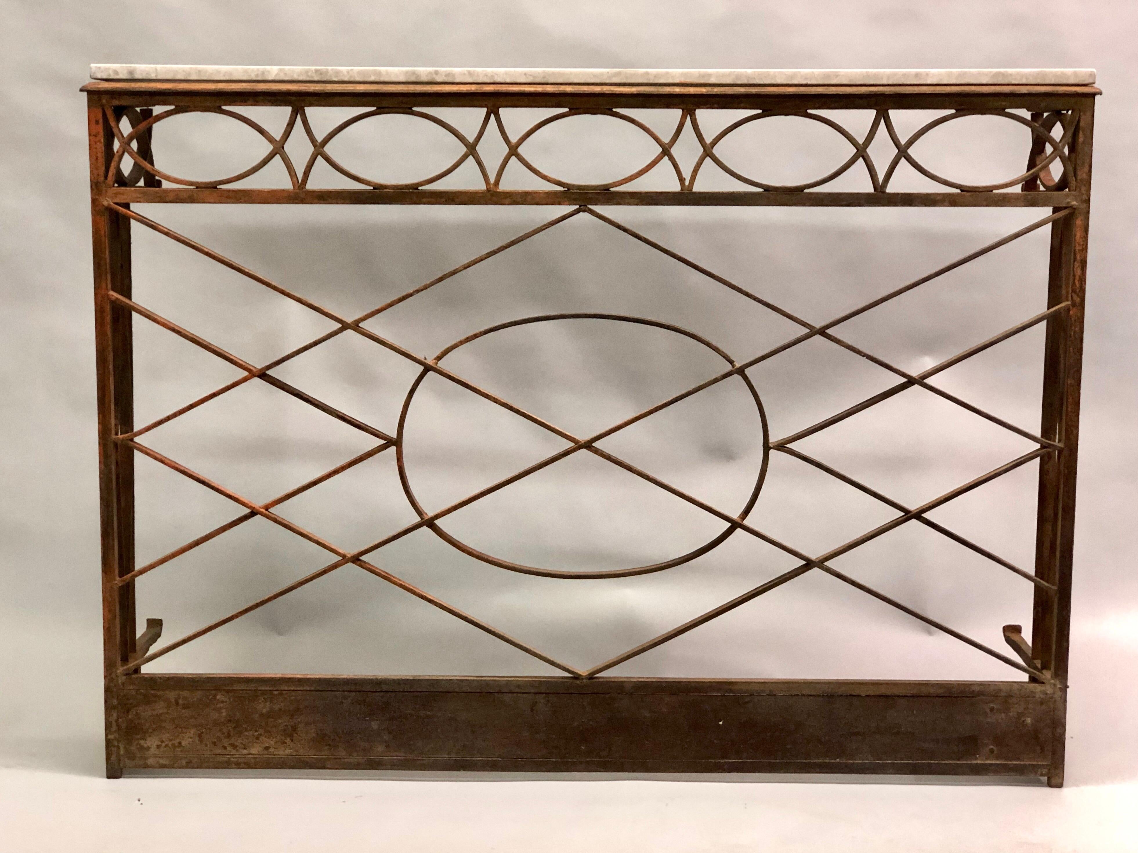 French Modern Neoclassical Wrought Iron and Limestone Console, circa 1860-1880 In Good Condition For Sale In New York, NY