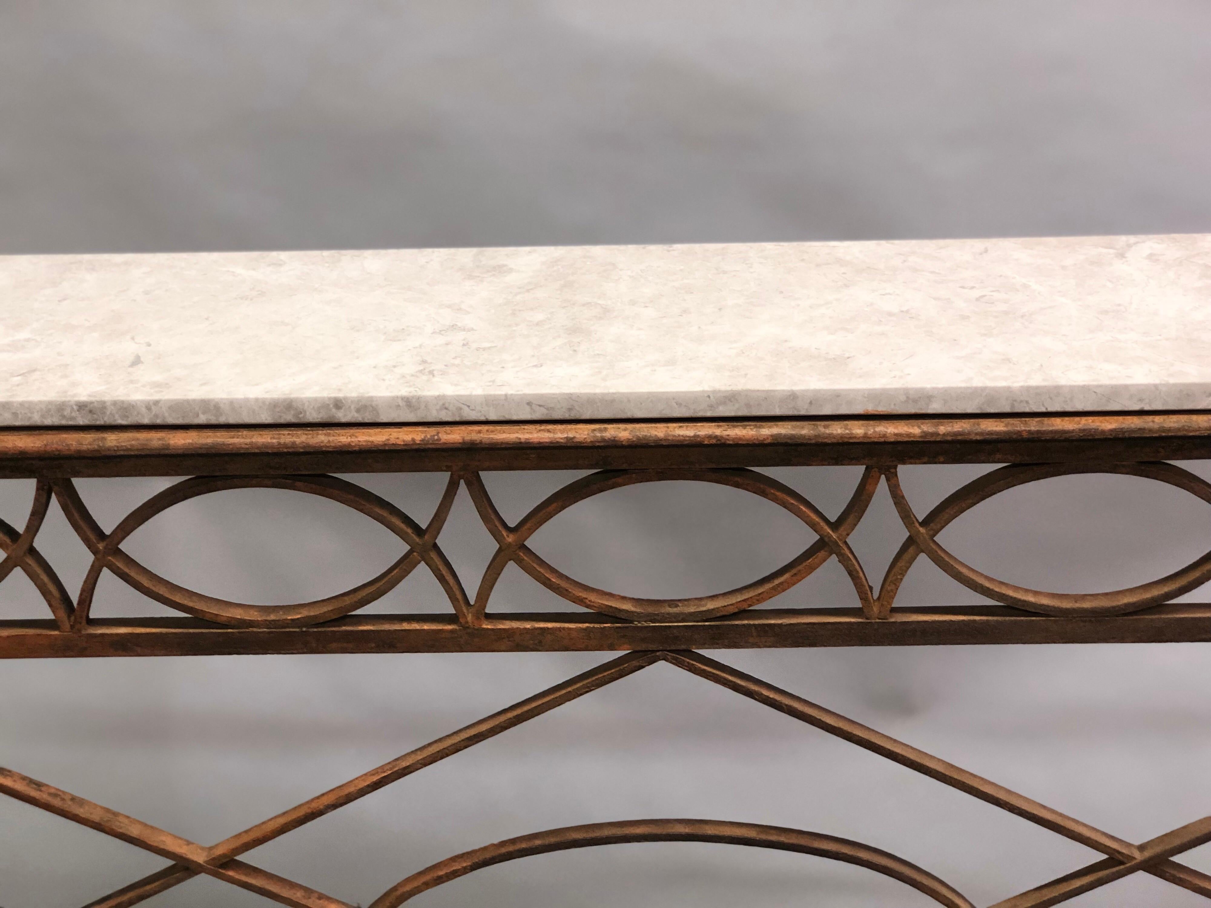 French Modern Neoclassical Wrought Iron and Limestone Console, circa 1860-1880 For Sale 4