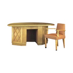 French Modern Neoclassical X-Frame Oak Desk Attributed to Jean-Charles Moreux