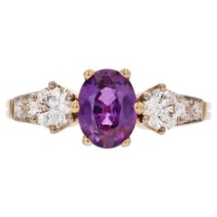 French Modern No Heat Purple Sapphire Diamonds 18 Karat Yellow Gold Ring
