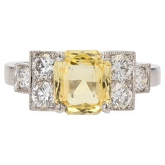 French Modern No Heat Yellow Sapphire Diamonds Platinum Ring