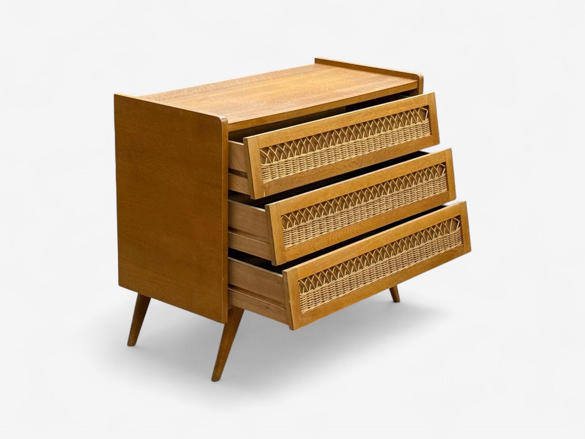 Cassettiera moderna francese, Oak, Rattan, Francia, anni '60 in vendita 3