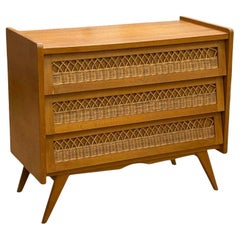 Vintage French Modern, Oak, Rattan, Chest of Drawers, France, 1960s