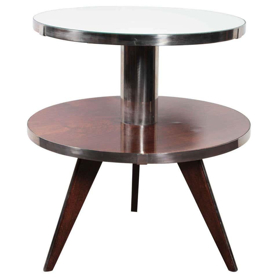 Französischer Art Deco Beistelltisch aus Holz, Spiegel, Nickel -Maurice Triboy im Angebot 13