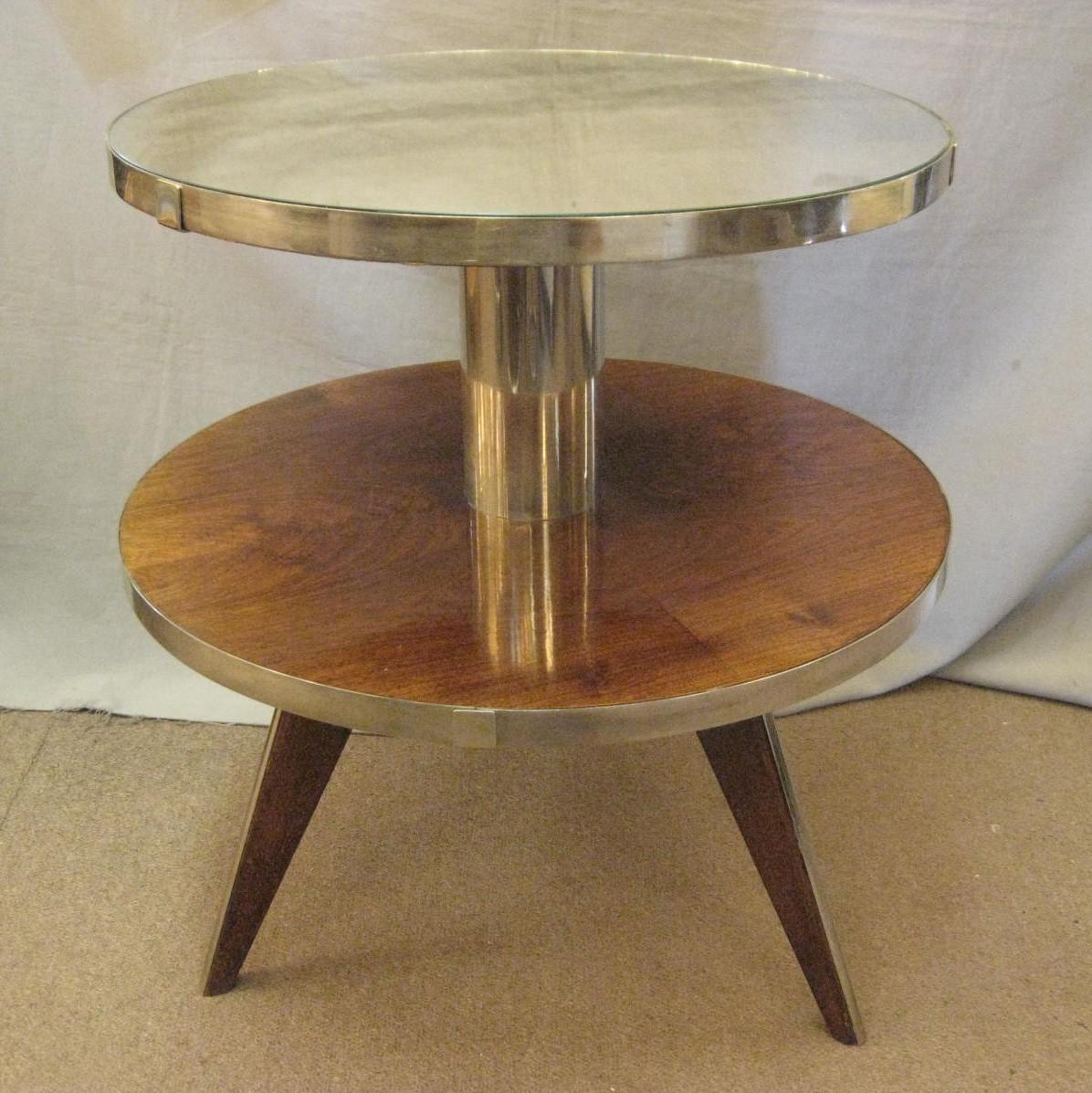 French Art Deco Occasional Table in Wood, Mirror, Nickel -Maurice Triboy For Sale 9