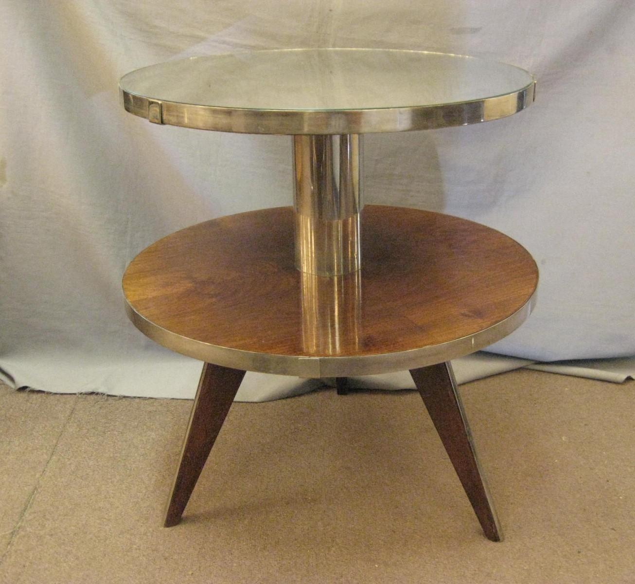 French Art Deco Occasional Table in Wood, Mirror, Nickel -Maurice Triboy For Sale 11