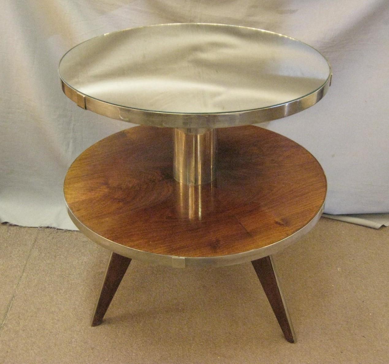 French Art Deco Occasional Table in Wood, Mirror, Nickel -Maurice Triboy For Sale 12