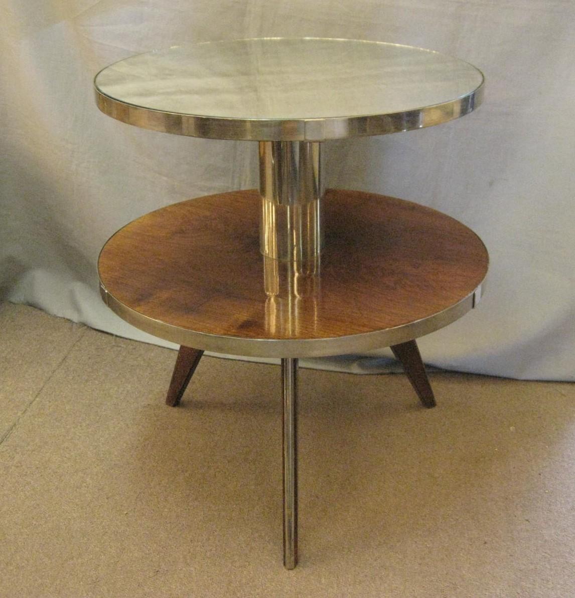 French Art Deco Occasional Table in Wood, Mirror, Nickel -Maurice Triboy For Sale 13