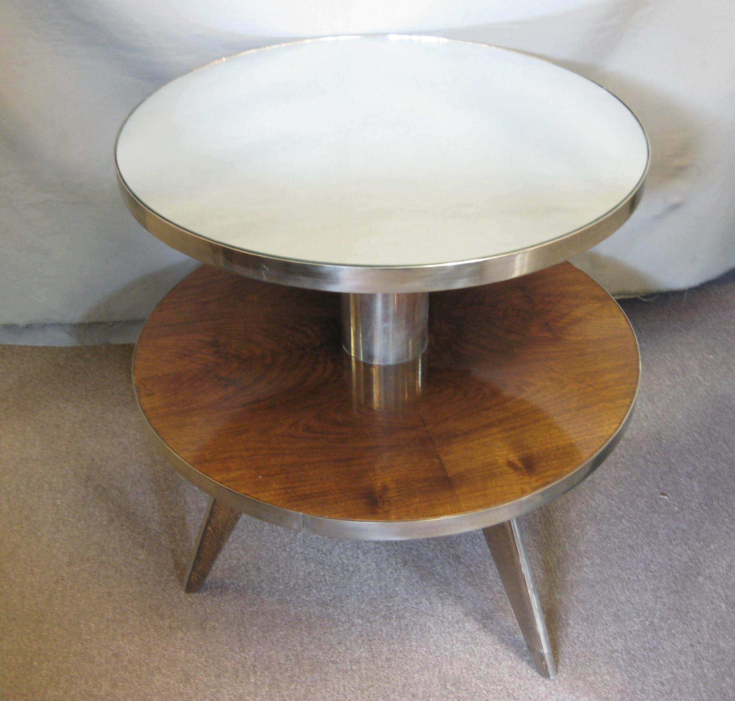 French Art Deco Occasional Table in Wood, Mirror, Nickel -Maurice Triboy For Sale 1