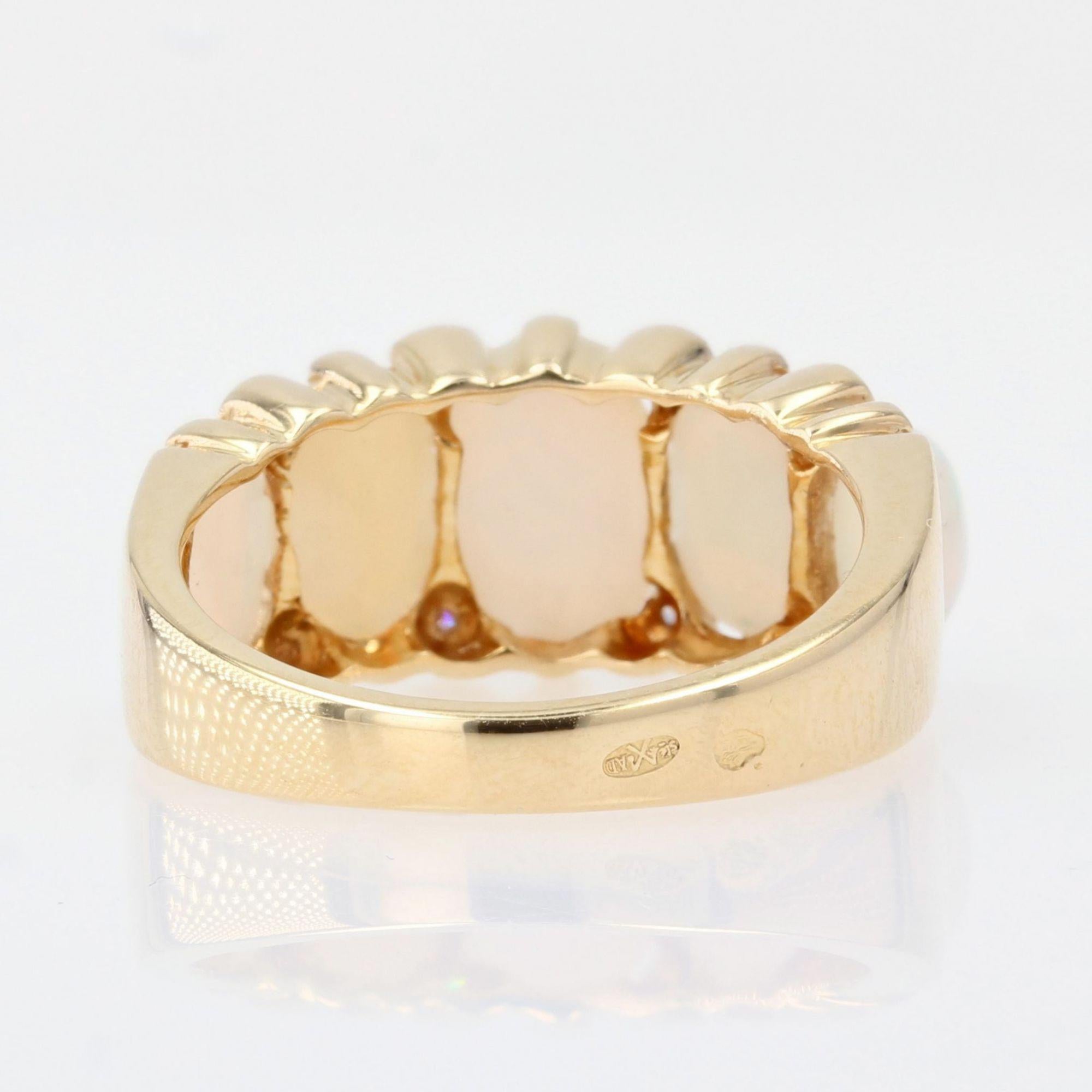 French Modern Opal Diamonds 18 Karat Yellow Gold Garter Ring 7