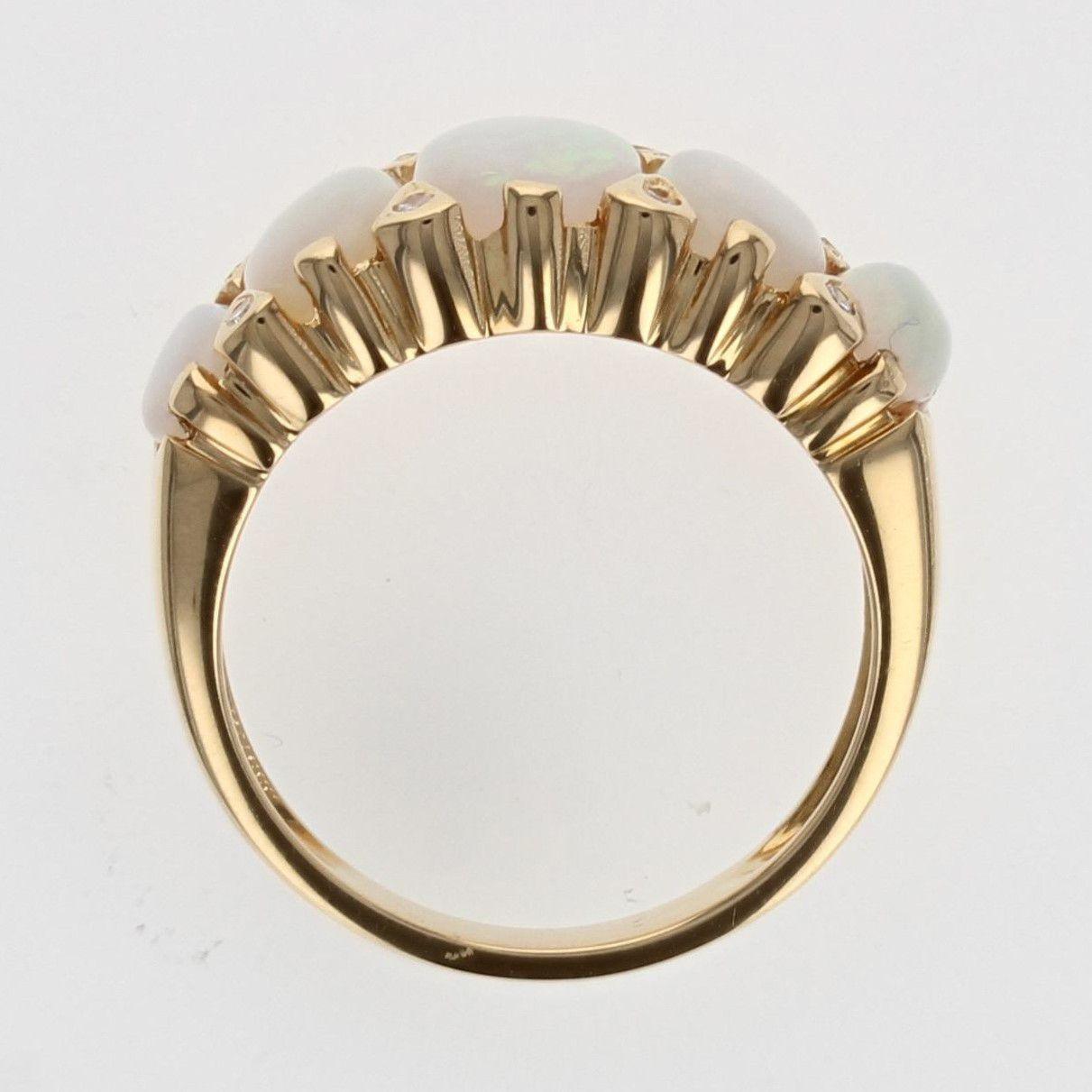 French Modern Opal Diamonds 18 Karat Yellow Gold Garter Ring 8