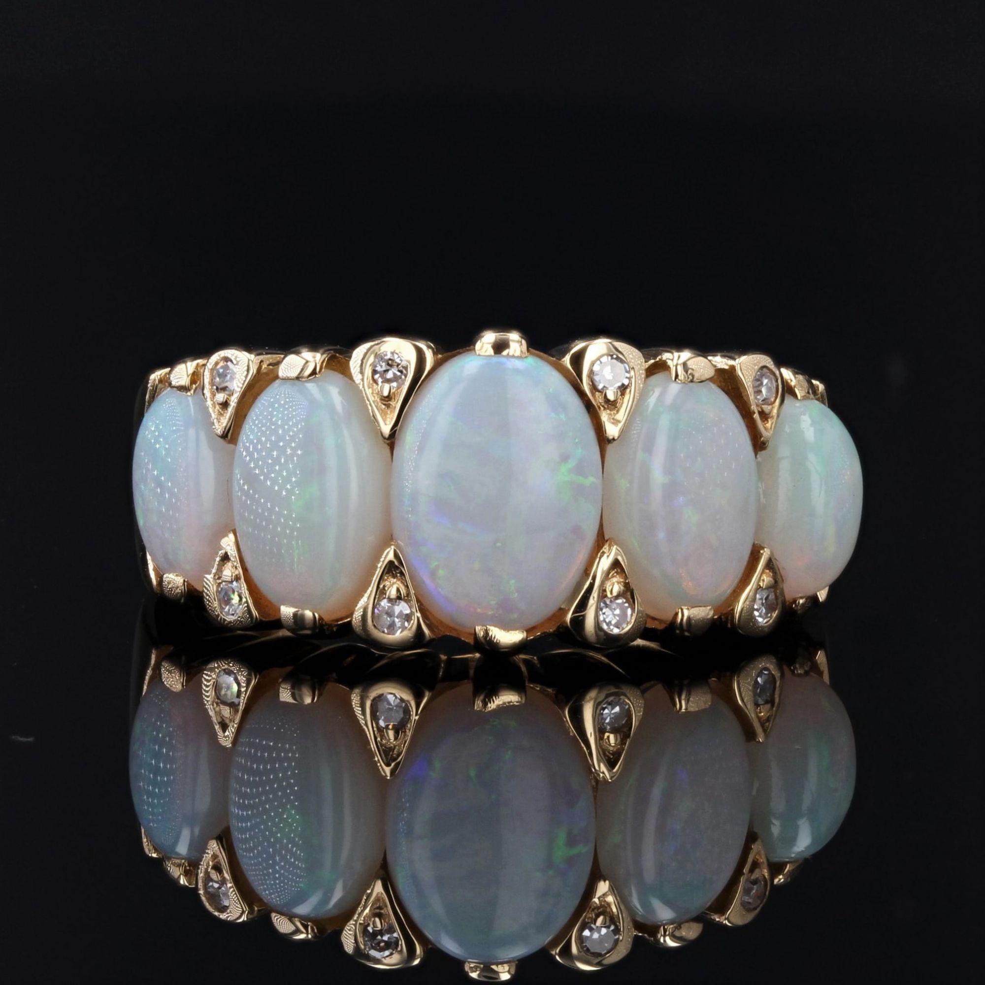 Oval Cut French Modern Opal Diamonds 18 Karat Yellow Gold Garter Ring
