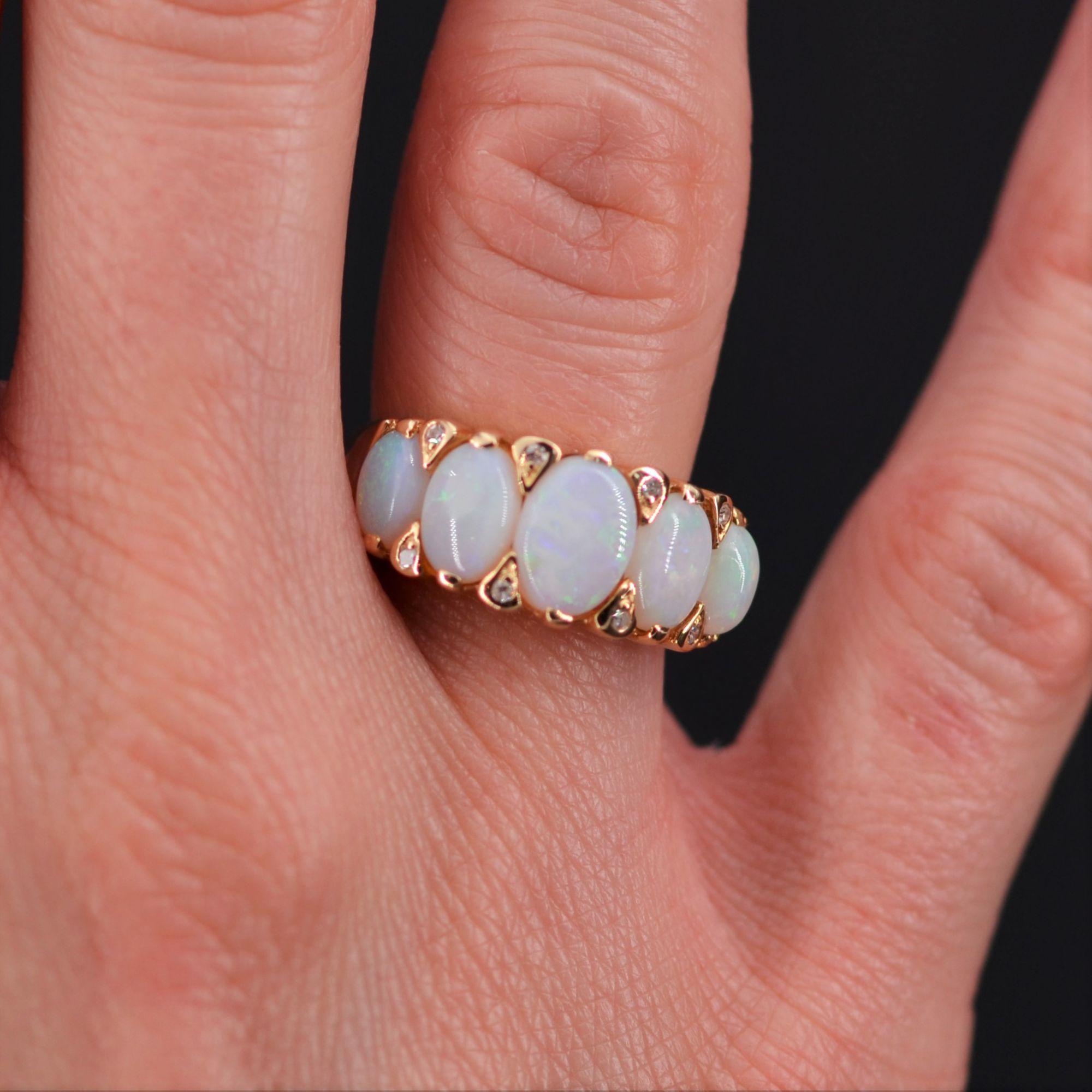 Women's French Modern Opal Diamonds 18 Karat Yellow Gold Garter Ring
