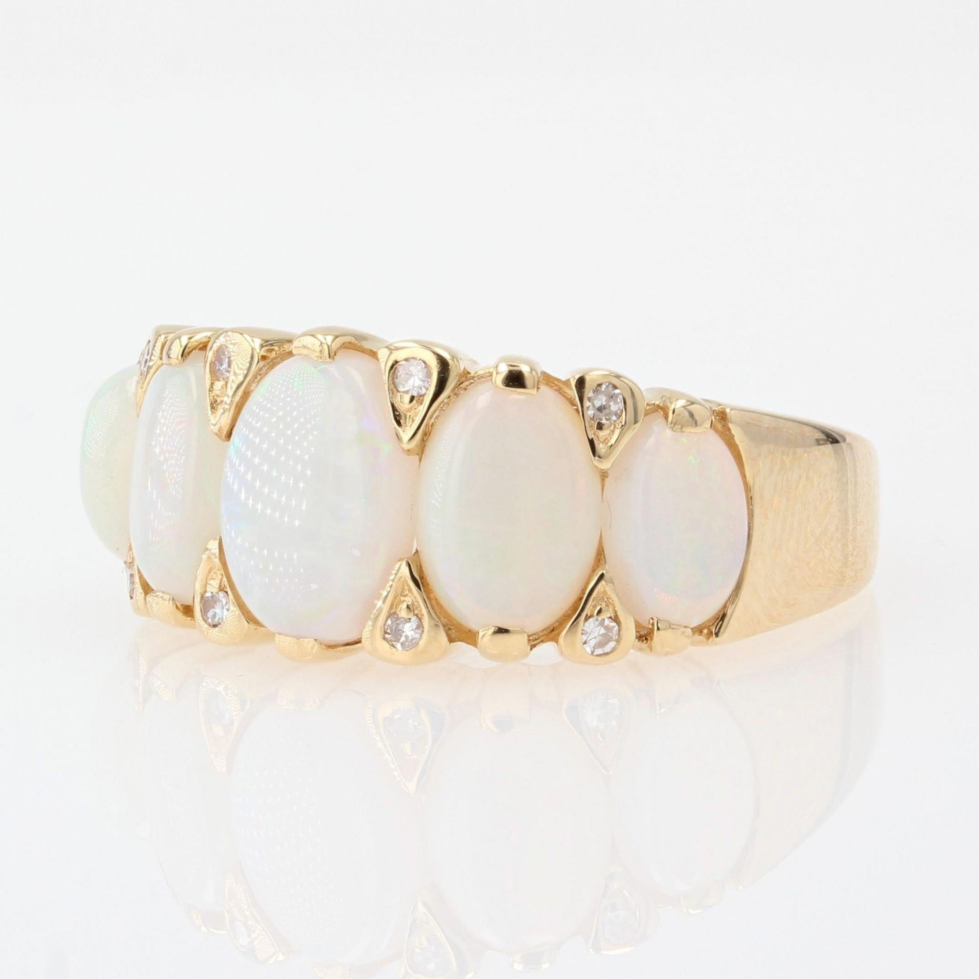 French Modern Opal Diamonds 18 Karat Yellow Gold Garter Ring 1