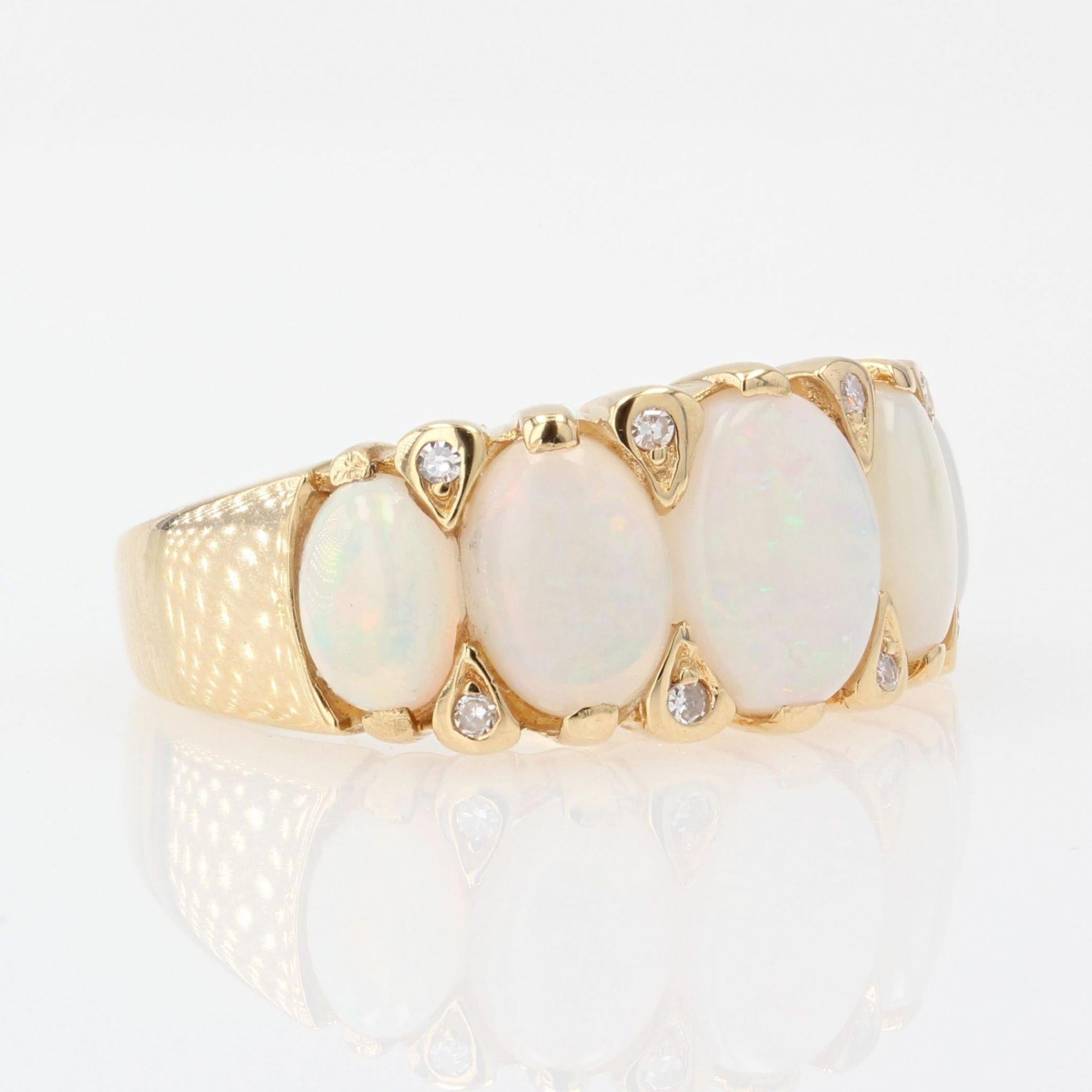 French Modern Opal Diamonds 18 Karat Yellow Gold Garter Ring 3