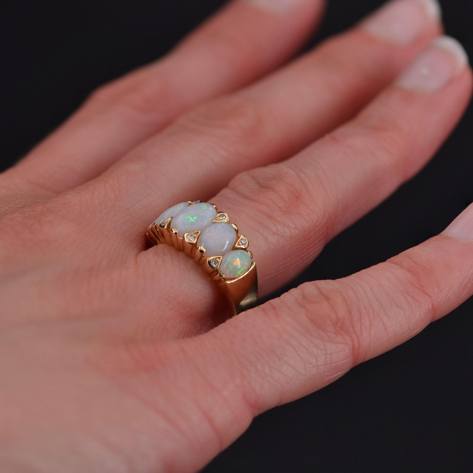 French Modern Opal Diamonds 18 Karat Yellow Gold Garter Ring 4