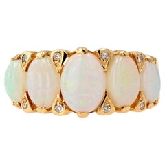 French Modern Opal Diamonds 18 Karat Yellow Gold Garter Ring