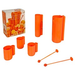 French modern orange plastic set Orangeade Jean Pierre Vitrac for Bourbon, 1970s