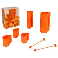 Vintage French modern orange plastic set Orangeade Jean Pierre Vitrac for Bourbon, 1970s