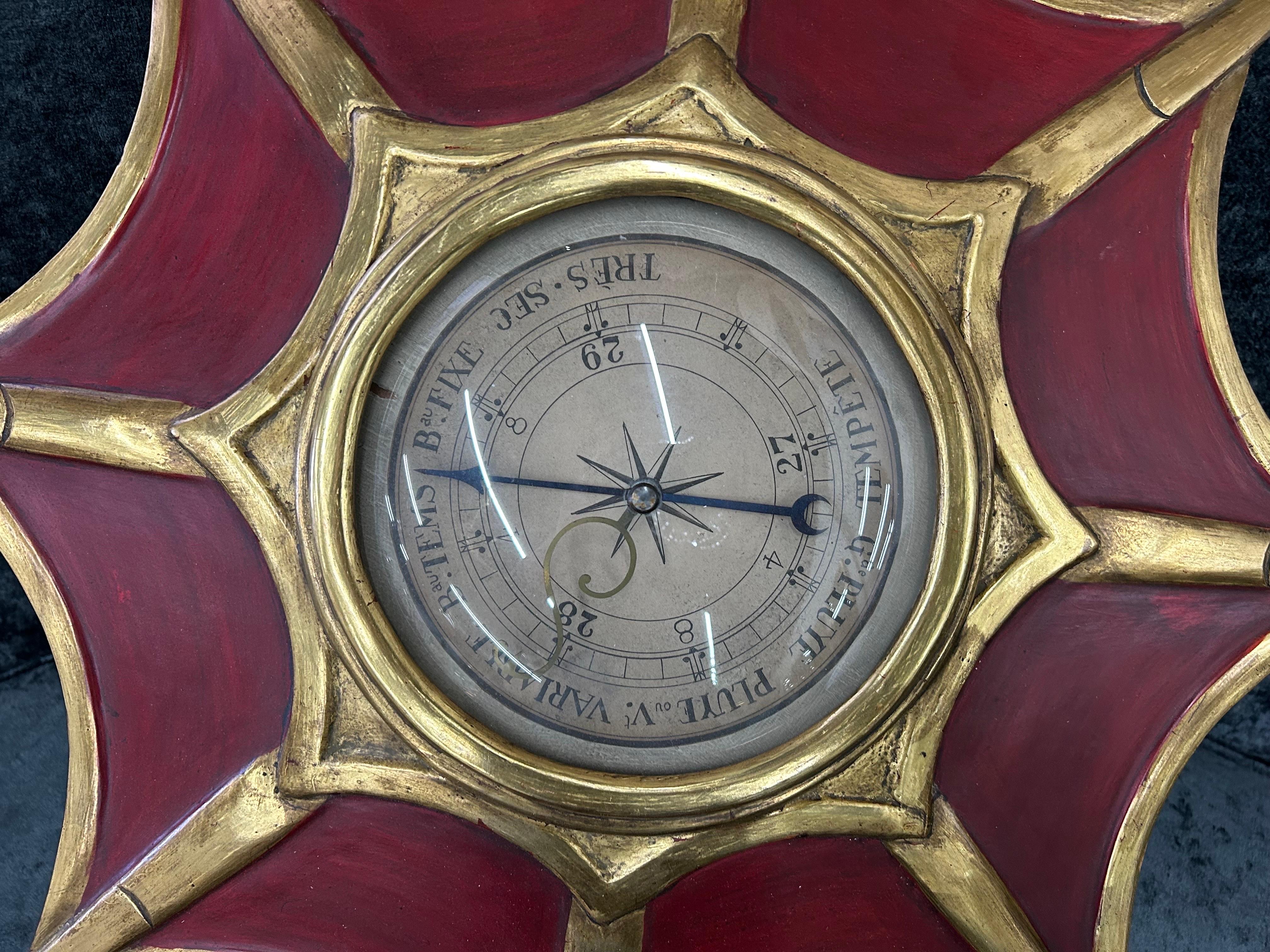 Peint Baromètre Sunburst moderne français peint et doré en vente