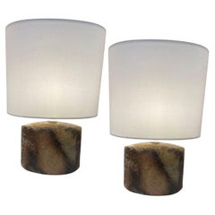 French Modern Pair of pottery lamps