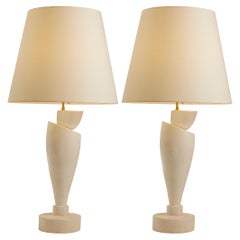 French Modern Pair Plaster Table Lamps