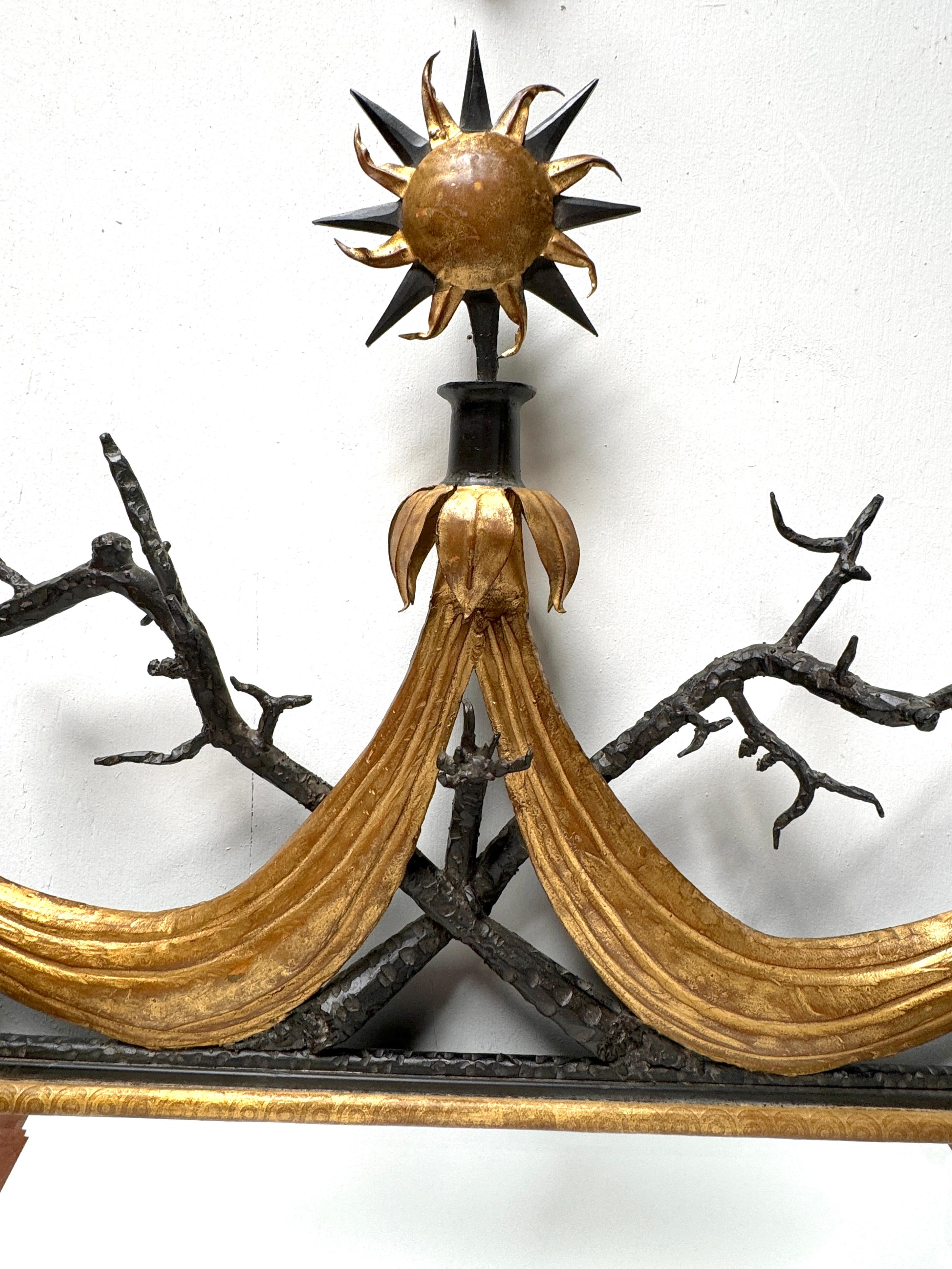 French Modern Parcel-Gilt Wrought Iron Mirror, Style of Gilbert Poillerat In Good Condition In West Palm Beach, FL