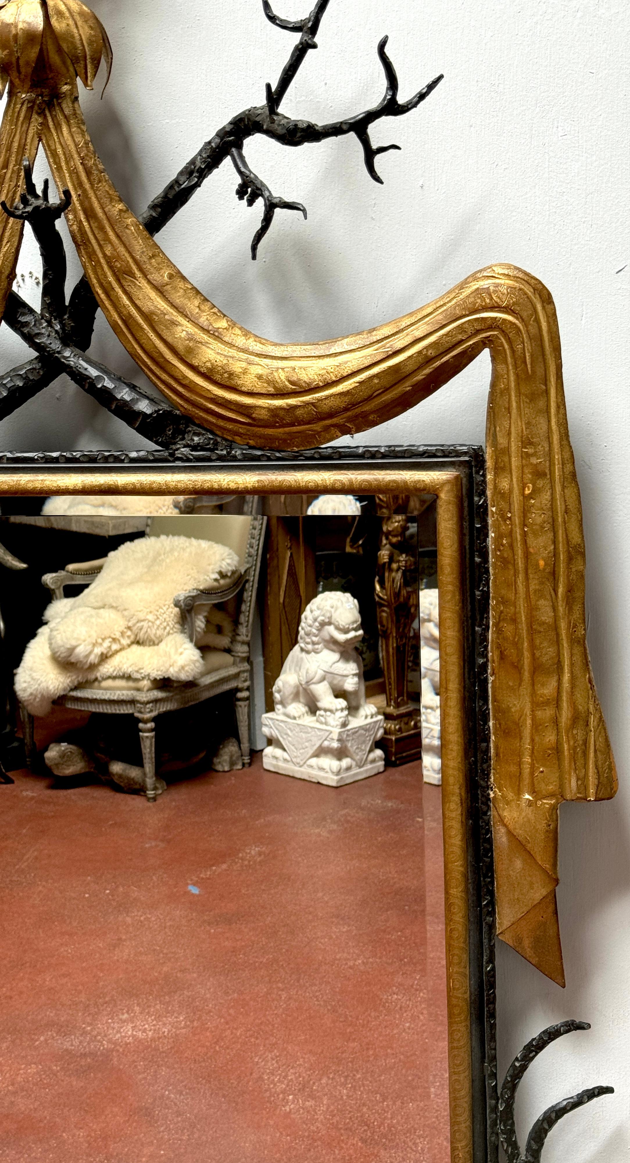 20th Century French Modern Parcel-Gilt Wrought Iron Mirror, Style of Gilbert Poillerat