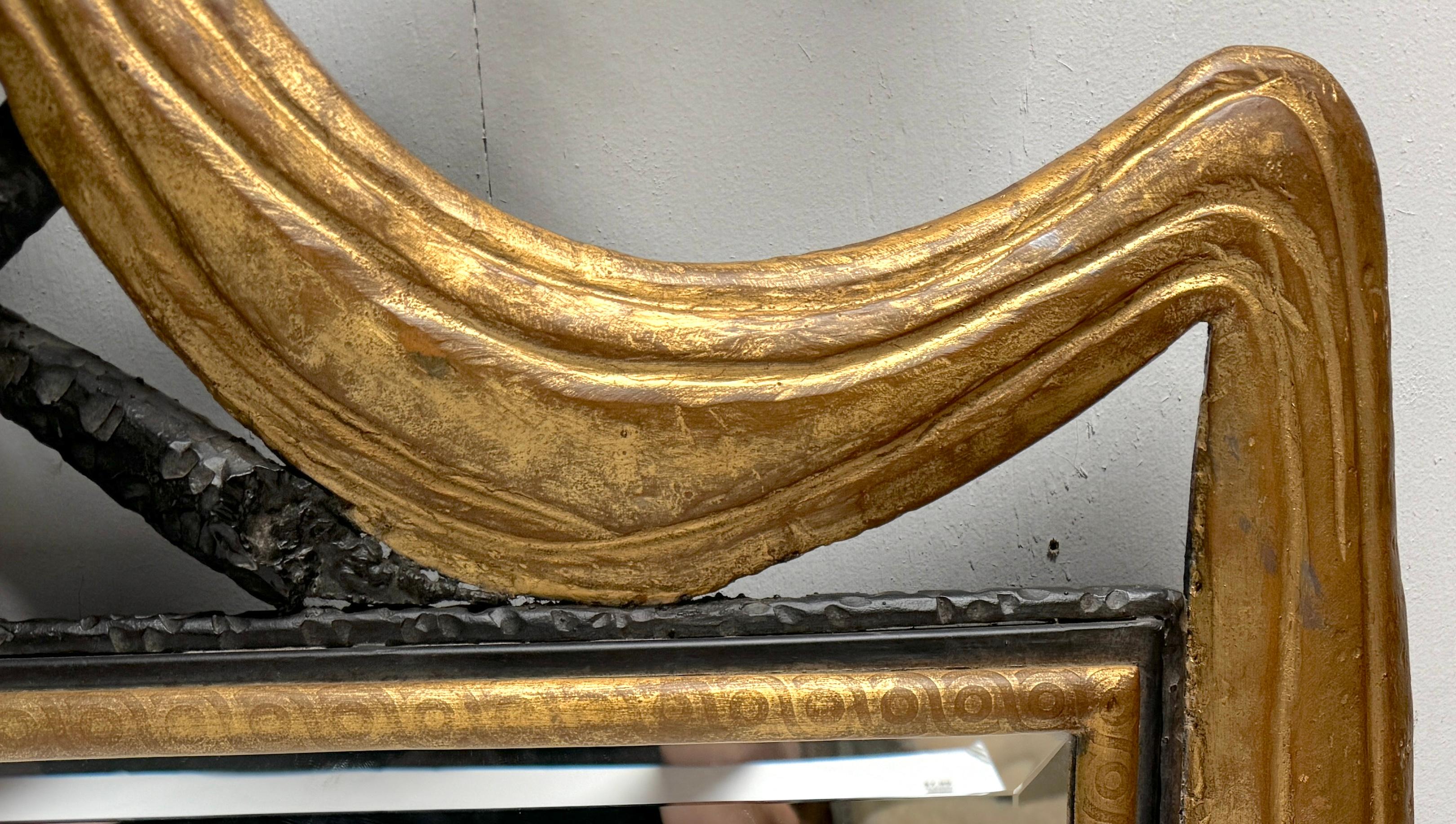 French Modern Parcel-Gilt Wrought Iron Mirror, Style of Gilbert Poillerat 1